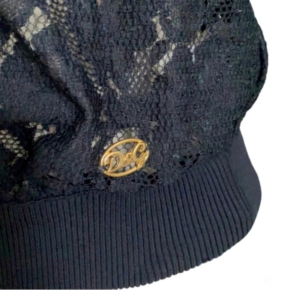 DOLCE & GABBANA Lace Blouse Bow Scarf Collar Tie Neck Black Short Sleeve Crop 44 - Picture 5 of 9